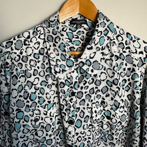 Notations Women's Multicolor Leopard Print 1/2 Sleeve Button Up Satin Blouse 2X - Picture 4 of 13